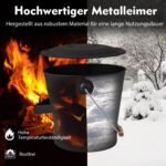Juodas metalinis kibiras pelenams su dangčiu kastuvėliu ir pirštinėmis (Juoda)