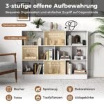 Trijų lygių knygų lentyna su dešimčia skyrių (Balta)