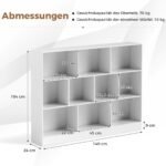 Trijų lygių knygų lentyna su dešimčia skyrių (Balta)