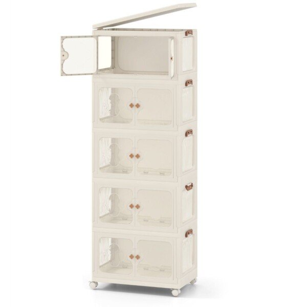 Sulankstoma laikymo dėžė su ratukais ir skaidriomis durelėmis (Balta)