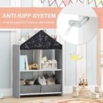 Vaikiška knygų lentyna su lenta ir laikymo dėžėmis (Pilka)