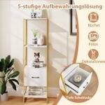 Aukšta penkių pakopų knygų lentyna su stalčiais (Balta)