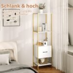 Aukšta penkių pakopų knygų lentyna su stalčiais (Balta)