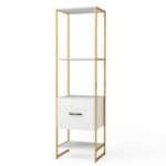 Aukšta penkių pakopų knygų lentyna su stalčiais (Balta)