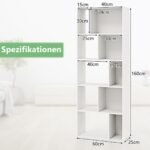 Penkių pakopų knygų lentyna su dešimčia skyrių (Balta)