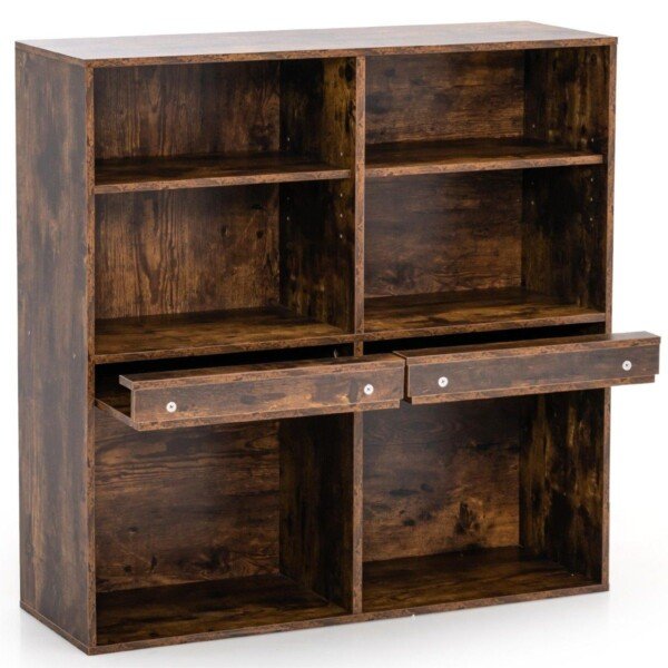 Tvirtas 6 skyrių knygų lentyna su ištraukiamomis lentynomis (Ruda)