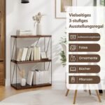 Trys pakopos metaliniu rėmu lentyna (Ruda)