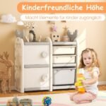 Vaikiška laikymo spintelė su 4 dėžėmis ir knygų lentynėle (Pilka)