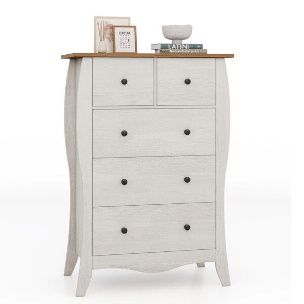 Komoda su penkiais sulankstomais medžiaginiais stalčiais (Pilka)