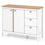 Virtuvės ir svetainės spintelė su 3 stalčiais ir 2 durelėmis (Balta)