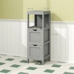 Siaura vonios spintelė su dviem stalčiais ir atviru skyriumi (Pilka)