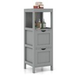 Siaura vonios spintelė su dviem stalčiais ir atviru skyriumi (Pilka)