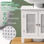 Vonios spintelė po praustuvu su 2 durelėmis ir ratano elementais (Balta)