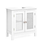 Vonios spintelė po praustuvu su 2 durelėmis ir ratano elementais (Balta)