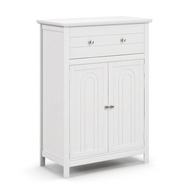 Kompaktiška vonios spintelė su stalčiumi ir reguliuojama lentyna (Balta)