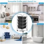 Vežimėlis su keturiais stalčiais ir metaliniu rėmu (Juoda)