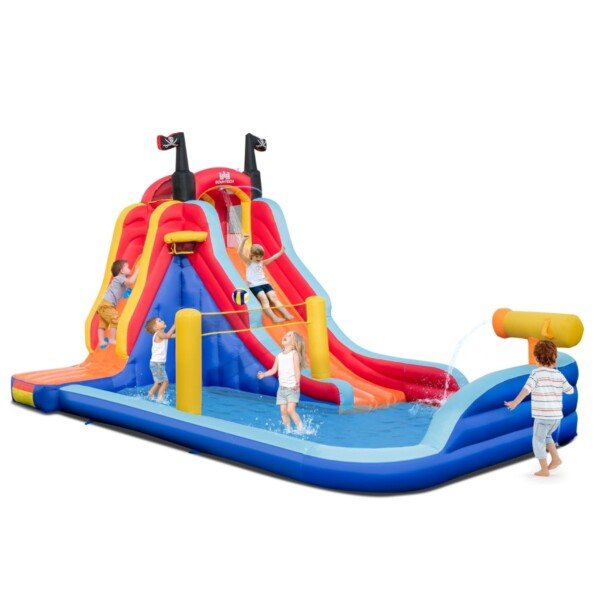 5in1 Vandens parkas su čiuožykla ir krepšinio lanku (Daugiaspalvė)