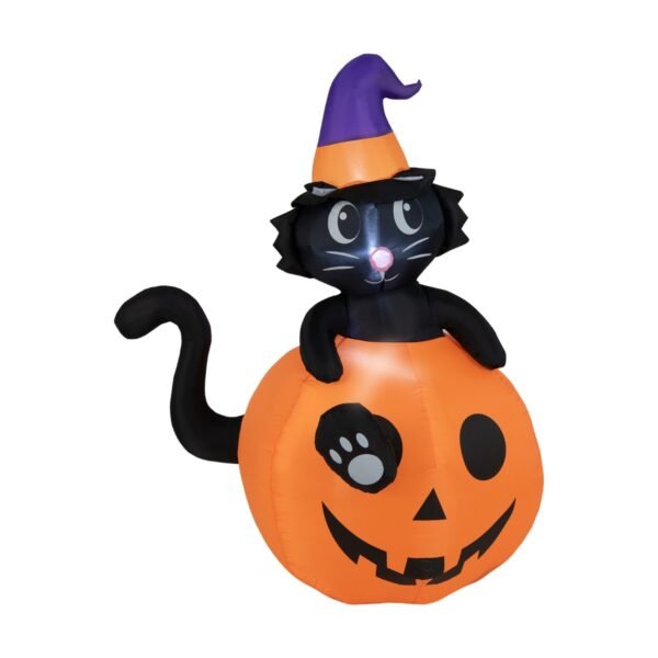 Pripučiama Helovino puošmena: juoda katė su burtininko skrybėle ant moliūgo (Įvairiaspalvė)