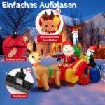 180 cm pripučiamas Kalėdų Senelis su rogutėmis ir LED apšvietimu (Ryškiaspalvė)