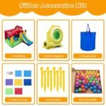 Pripučiama vaikų žaidimų pilis su čiuožykla ir krepšinio lenta (Spalvota)