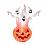 Pripučiama Helovino dekoracija su trimis vaiduokliais ir moliugu 175 cm (Oranžinė ir balta)