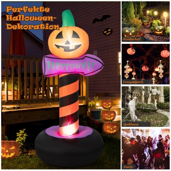 180 cm aukščio pripučiamas moliūgo formos kelio ženklas su LED šviesa (Oranžinė)