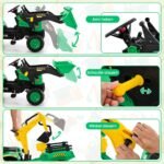 Vaikiškas atrakcionas traktorius su priekaba ir ekskavatoriumi (Žalia)