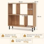 4 skyrių lentyna su metalinėmis kojomis (Natūrali)