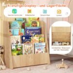 Vaikiška knygų lentyna su keturiais skyriais (Natūrali)