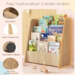 Vaikiška knygų lentyna su keturiais skyriais (Natūrali)