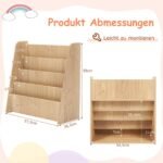 Vaikiška knygų lentyna su keturiais skyriais (Natūrali)