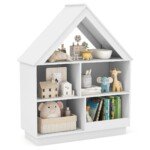 Vaikiška namelio formos lentyna knygoms ir žaislams (Balta)