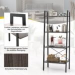 4 pakopų medinės lentynos su metaliniu rėmu ir saugos funkcijomis (Ruda)