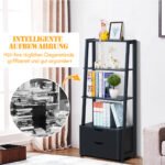 Modernus 4 pakopų lentynų bokštas su stalčiais (Juoda)