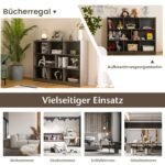 Atvira trijų lygių knygų spinta su aštuoniais skyriais (Pilka)