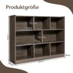 Atvira trijų lygių knygų spinta su aštuoniais skyriais (Pilka)