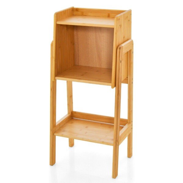 3 pakopų bambukinė knygų lentyna su kojelėmis (Natūrali)