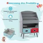 Vaikiška knygų lentyna su trimis skyriais ir dviem stalčiais (Pilka)