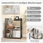 Trijų lygių knygų lentyna su reguliuojamomis lentynomis ir metaliniu rėmu (Pilka-juoda)