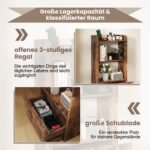 Daugiafunkcis trijų lentynų stovas su stalčiumi (Rustiška ruda)