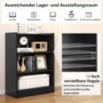 3 skyrių pastatomoji lentyna su reguliuojamomis lentynomis (Juoda)