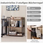 3 pakopų lentyna su reguliuojamomis lentynomis ir metaliniu rėmu (Natūrali ruda)