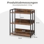 3 pakopų lentyna su reguliuojamomis lentynomis ir metaliniu rėmu (Natūrali ruda)