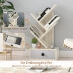 Daugiafunkcis medžio formos lentynų stovas su stalčiumi (Smėlio)