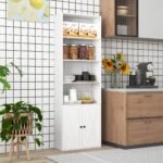 Aukšta 180 cm knygų lentyna su durelėmis (Balta)