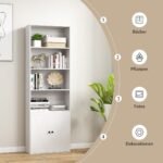 Aukšta 180 cm knygų lentyna su durelėmis (Balta)