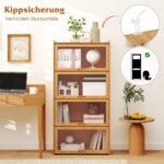 4 lentynų bambukinė vitrina su akrilo durelėmis (Natūrali)