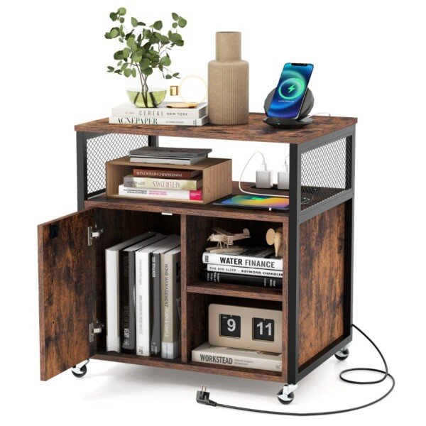 Mobilioji biuro spintelė su įkrovimo stotele ir ratukais (Ruda)