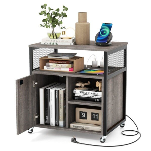 Mobilioji biuro spintelė su integruota stotele ir ratukais (Pilka)