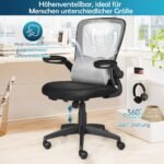 Ergonomiška biuro kėdė su juosmens atrama ir reguliuojamomis rankenomis 98–106 cm aukščio (Pilka)